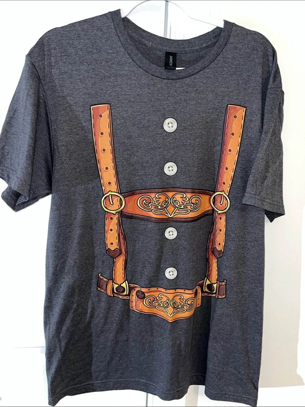 Gray Oktoberfest Men’s Lederhosen Print Tee T-shirt L